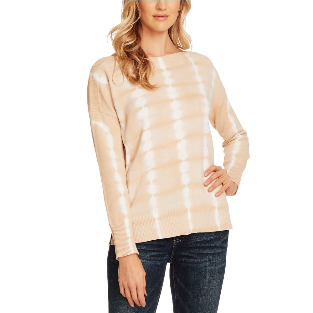 Two by Vince Camuto Beige Tye-Dye Patterned Long Sleeve Sweater